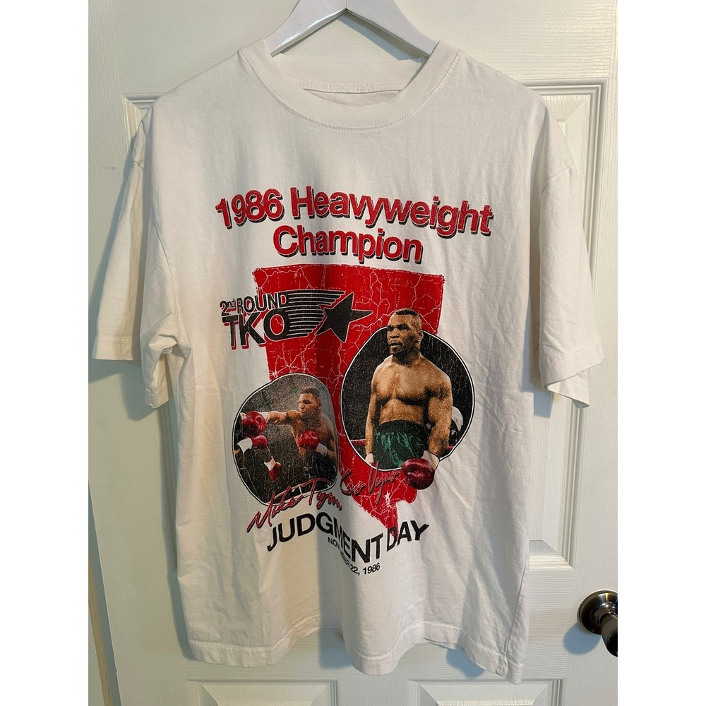 Mike Tyson 1986 Heavyweight Champion Judgment Day T-Shirt White Mens‎ Large